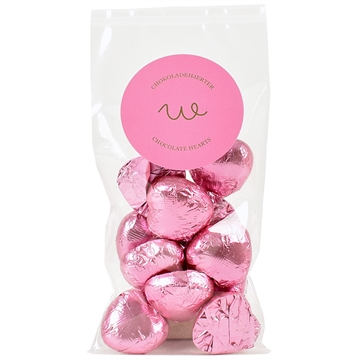 Lyse sjokoladehjerter - Pink folie - i flatpose