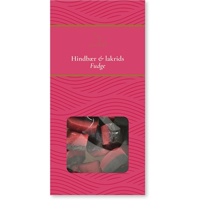 Bringebær & lakris fudge i eske