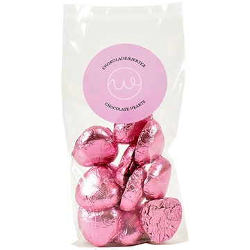 Lyse sjokoladehjerter - Pink folie - i flatpose